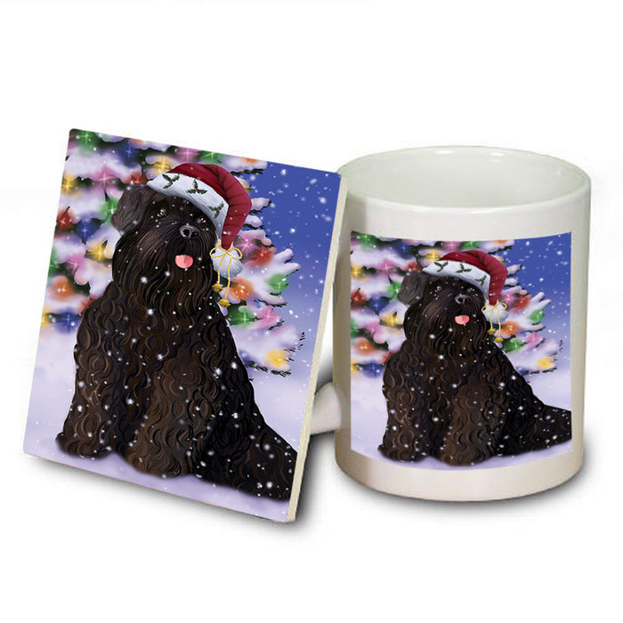 Winterland Wonderland Black Russian Terrier Dog In Christmas Holiday Scenic Background Mug and Coaster Set MUC55680