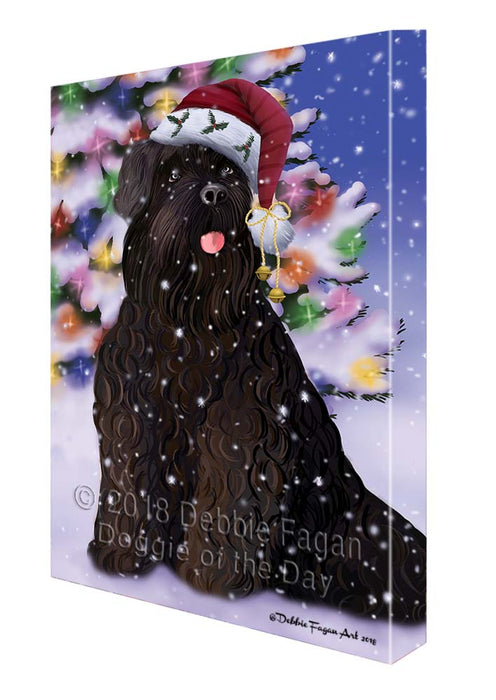 Winterland Wonderland Black Russian Terrier Dog In Christmas Holiday Scenic Background Canvas Print Wall Art Décor CVS121121