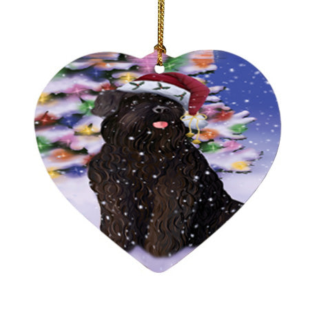 Winterland Wonderland Black Russian Terrier Dog In Christmas Holiday Scenic Background Heart Christmas Ornament HPOR56044