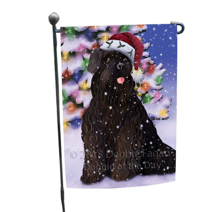 Winterland Wonderland Black Russian Terrier Dog In Christmas Holiday Scenic Background Garden Flag GFLG55981