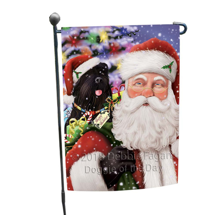 Santa Carrying Black Russian Terrier Dog and Christmas Presents
