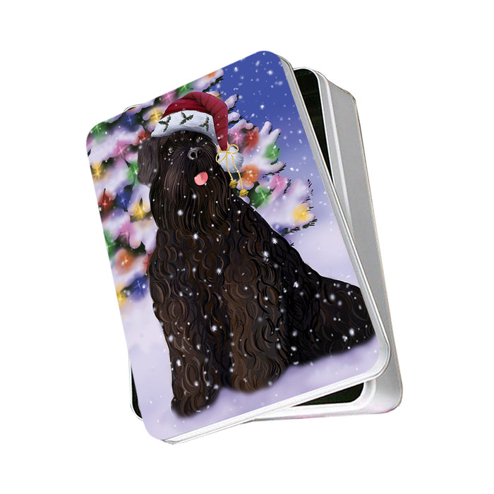 Winterland Wonderland Black Russian Terrier Dog In Christmas Holiday Scenic Background Photo Storage Tin PITN55631