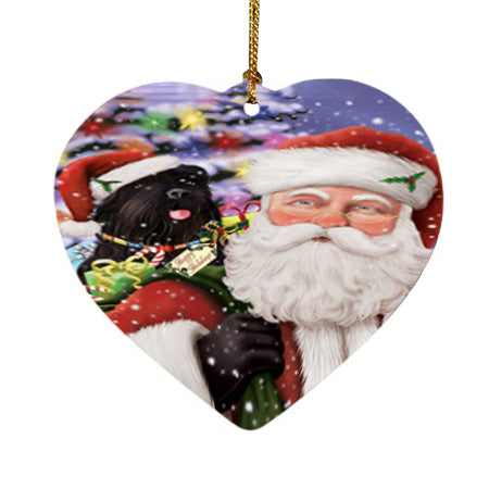 Santa Carrying Black Russian Terrier Dog and Christmas Presents Heart Christmas Ornament HPOR55845