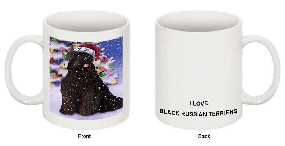 Winterland Wonderland Black Russian Terrier Dog In Christmas Holiday Scenic Background Coffee Mug MUG51086
