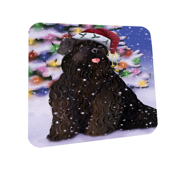 Winterland Wonderland Black Russian Terrier Dog In Christmas Holiday Scenic Background Coasters Set of 4 CST55646