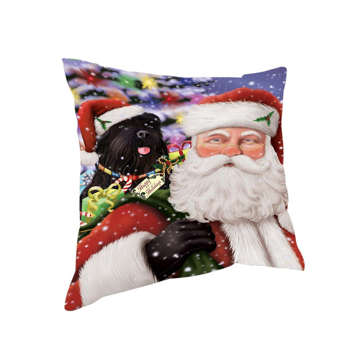 Santa Carrying Black Russian Terrier Dog and Christmas Presents Pillow PIL70884
