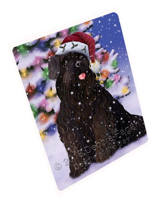 Winterland Wonderland Black Russian Terrier Dog In Christmas Holiday Scenic Background Large Refrigerator / Dishwasher Magnet RMAG96396