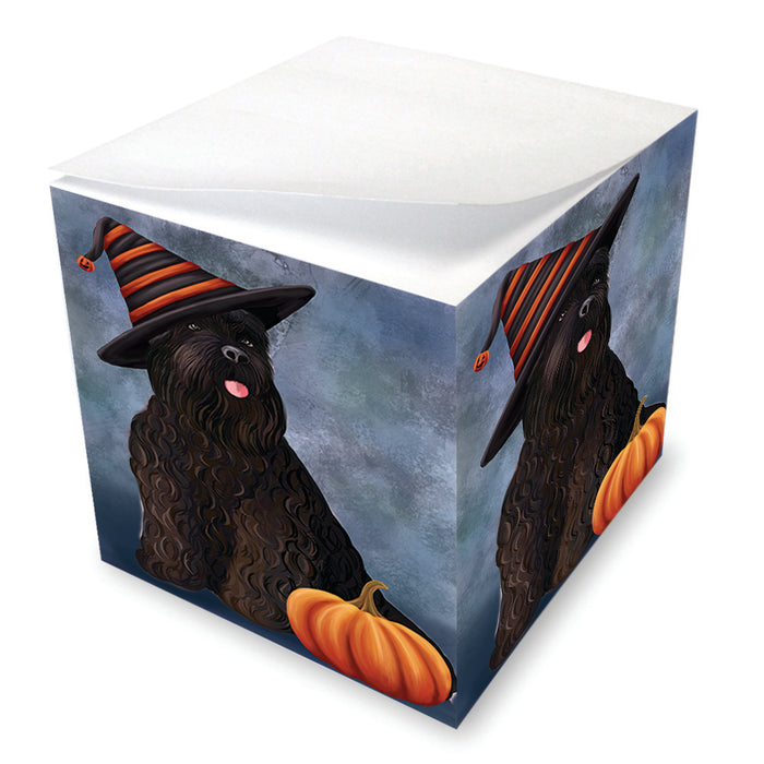 Happy Halloween Black Russian Terrier Dog Wearing Witch Hat with Pumpkin Note Cube NOC56511