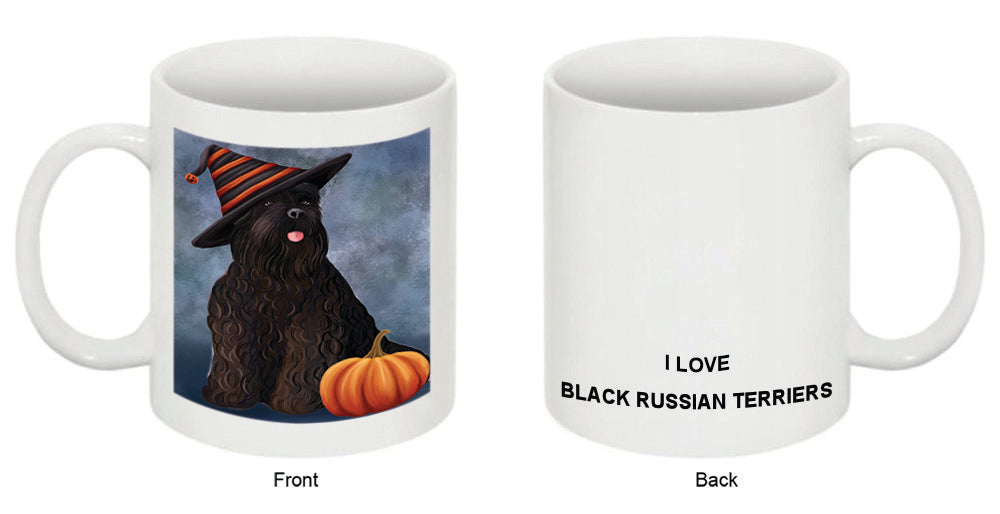 Happy Halloween Black Russian Terrier Dog Wearing Witch Hat with Pumpkin Coffee Mug MUG50263
