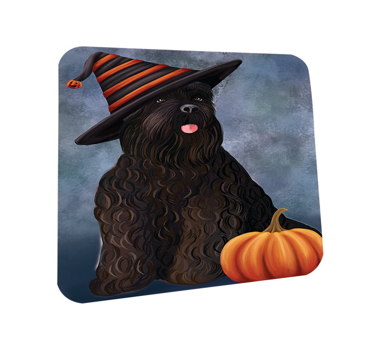 Happy Halloween Black Russian Terrier Dog Wearing Witch Hat with Pumpkin Coasters Set of 4 CST54823