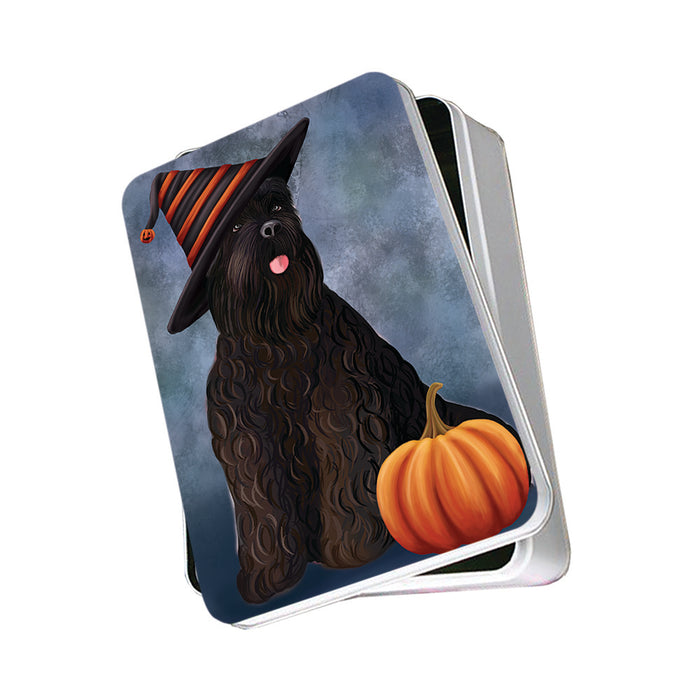 Happy Halloween Black Russian Terrier Dog Wearing Witch Hat with Pumpkin Photo Storage Tin PITN54808
