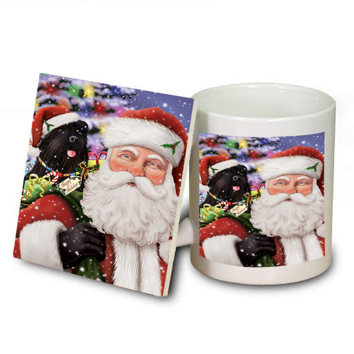 Santa Carrying Black Russian Terrier Dog and Christmas Presents Mug and Coaster Set MUC55481