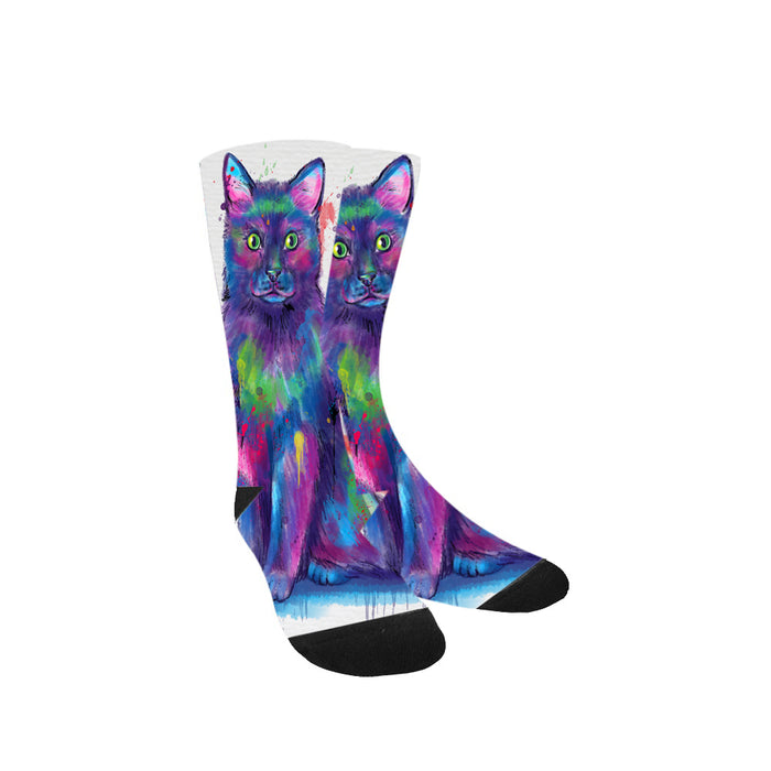 Watercolor Black Cat Women's Casual Socks