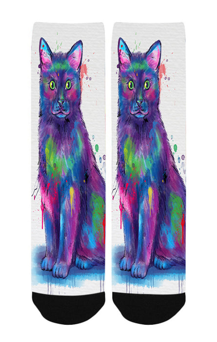 Watercolor Black Cat Women's Casual Socks