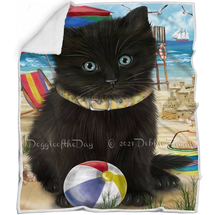 Pet Friendly Beach Black Cat Blanket BLNKT80706