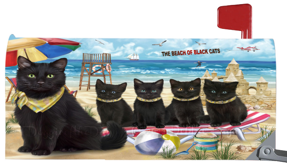 Pet Friendly Beach Black Cats Magnetic Mailbox Cover Both Sides Pet Theme Printed Decorative Letter Box Wrap Case Postbox Thick Magnetic Vinyl Material
