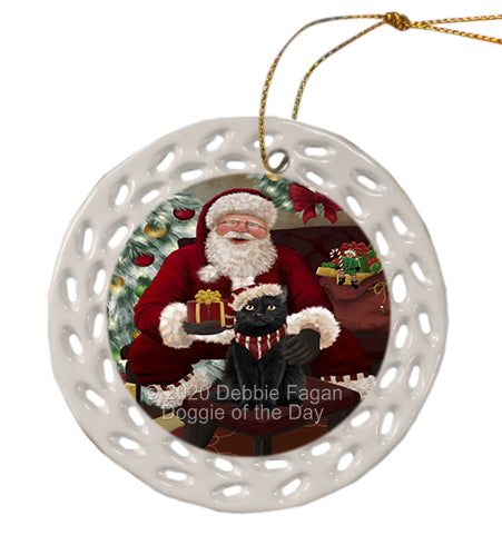 Santa's Christmas Surprise Black Cat Doily Ornament DPOR59566