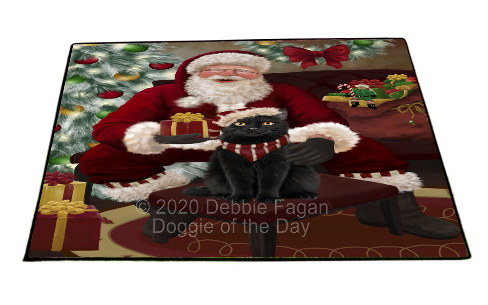 Santa's Christmas Surprise Black Cat Indoor/Outdoor Welcome Floormat - Premium Quality Washable Anti-Slip Doormat Rug FLMS57385