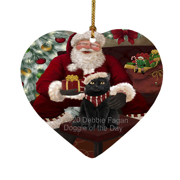 Santa's Christmas Surprise Black Cat Heart Christmas Ornament RFPOR58346