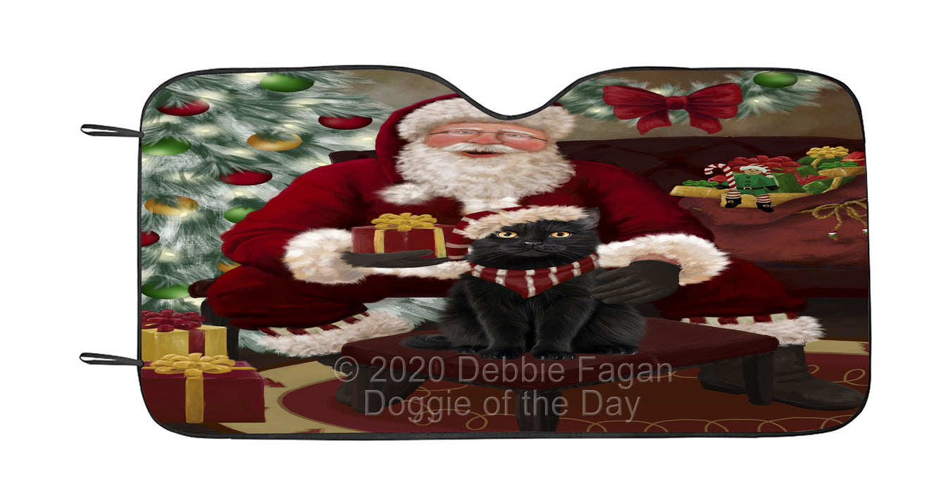 Santa's Christmas Surprise Black Cat Car Sun Shade Cover Curtain