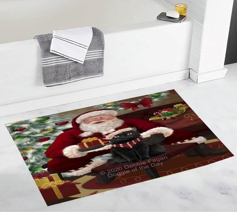 Santa's Christmas Surprise Black Cat Bathroom Rugs with Non Slip Soft Bath Mat for Tub BRUG55423