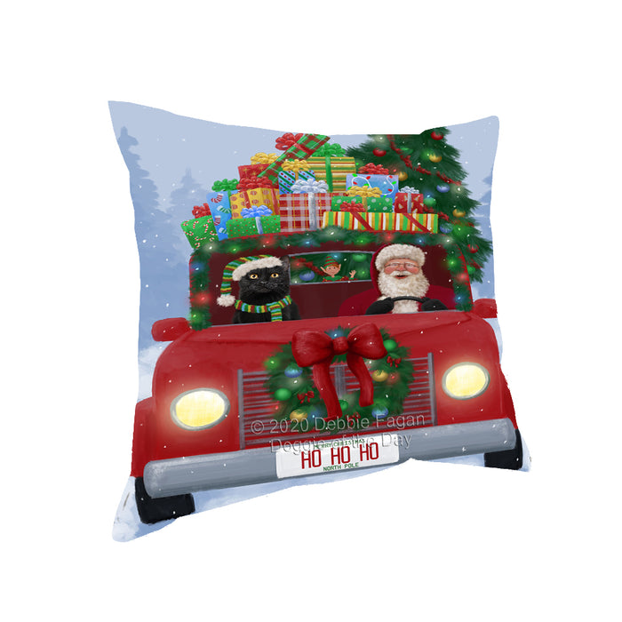 Christmas Honk Honk Red Truck Here Comes with Santa and Black Cat Pillow PIL86316