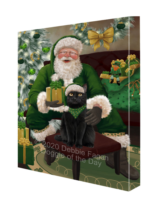 Christmas Irish Santa with Gift and Black Cat Canvas Print Wall Art Décor CVS147500