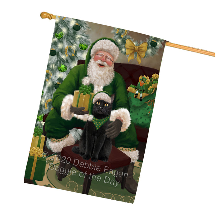 Christmas Irish Santa with Gift and Black Cat House Flag FLG66678