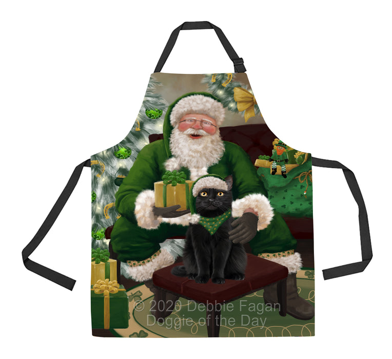 Christmas Irish Santa with Gift and Black Cat Apron Apron-48282