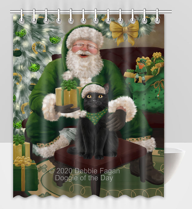 Christmas Irish Santa with Gift and Black Cat Shower Curtain Bathroom Accessories Decor Bath Tub Screens SC116