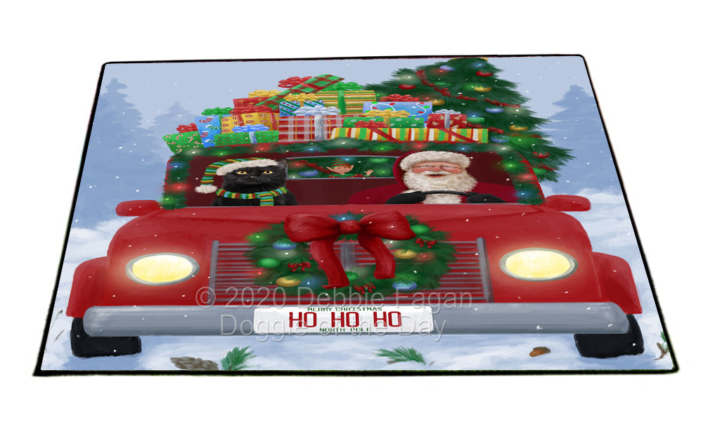 Christmas Honk Honk Red Truck Here Comes with Santa and Black Cat Indoor/Outdoor Welcome Floormat - Premium Quality Washable Anti-Slip Doormat Rug FLMS56797