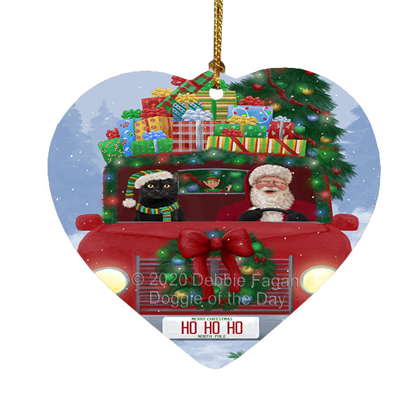 Christmas Honk Honk Red Truck Here Comes with Santa and Black Cat Heart Christmas Ornament RFPOR58150