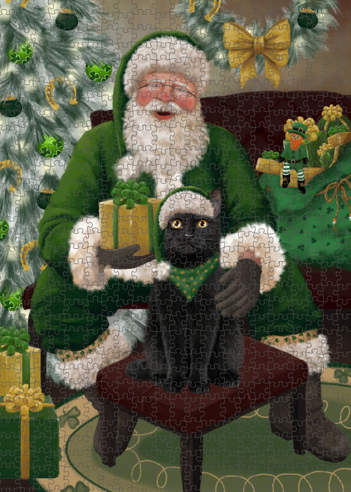 Christmas Irish Santa with Gift and Black Cat Puzzle with Photo Tin PUZL100324