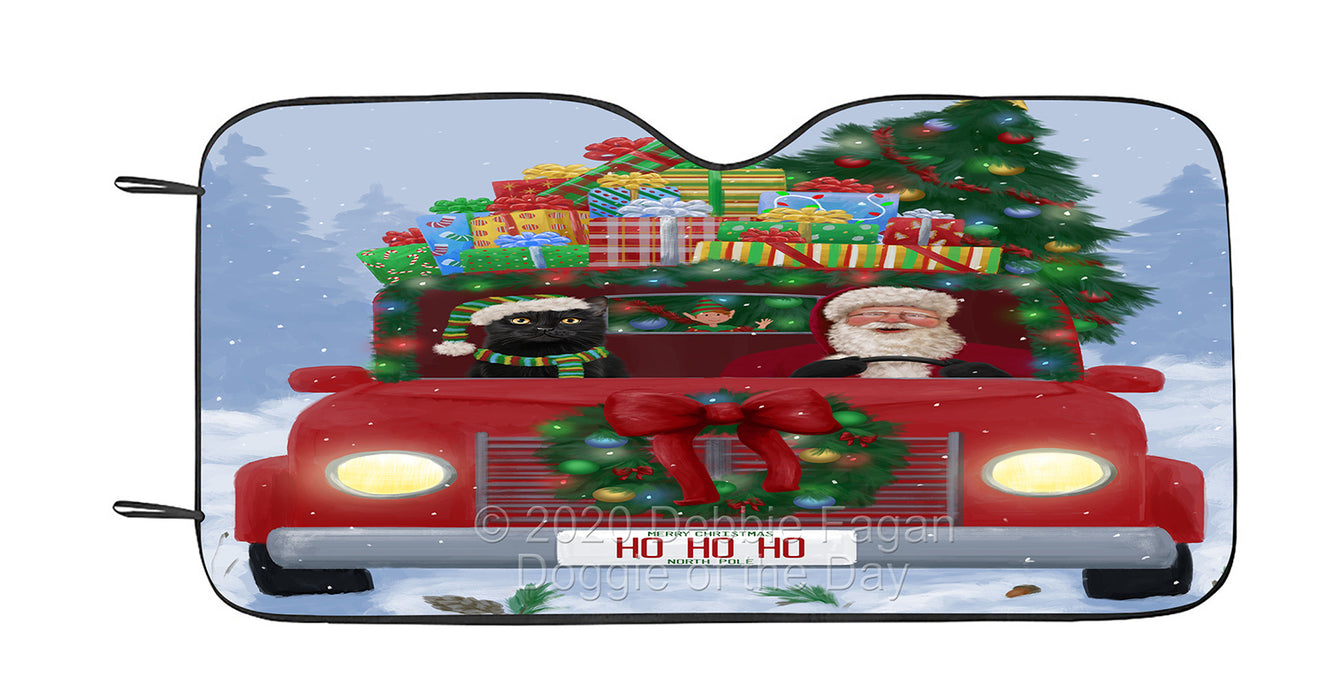 Christmas Honk Honk Red Truck with Santa and Black Cat Car Sun Shade Cover Curtain