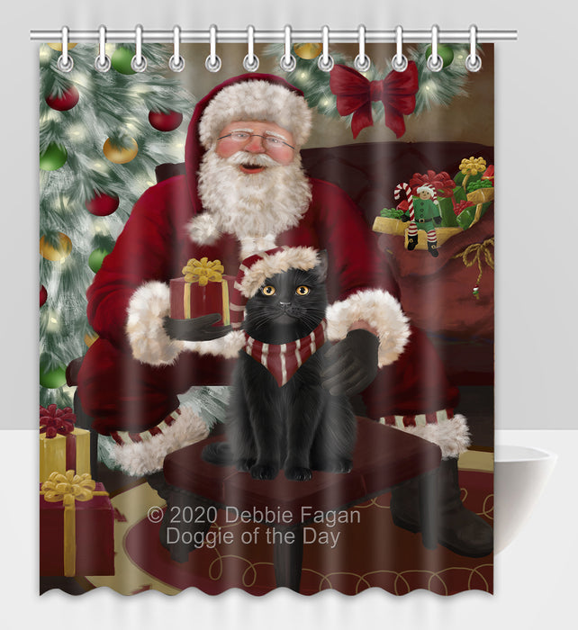 Santa's Christmas Surprise Black Cat Shower Curtain Bathroom Accessories Decor Bath Tub Screens SC214