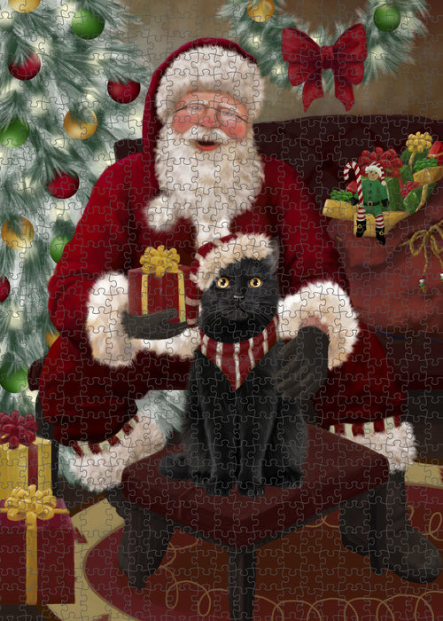 Santa's Christmas Surprise Black Cat Puzzle with Photo Tin PUZL100716