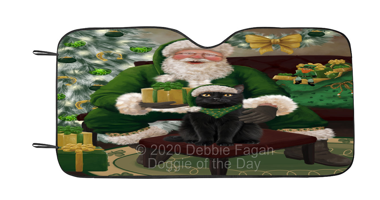 Christmas Irish Santa with Gift and Black Cat Car Sun Shade Cover Curtain