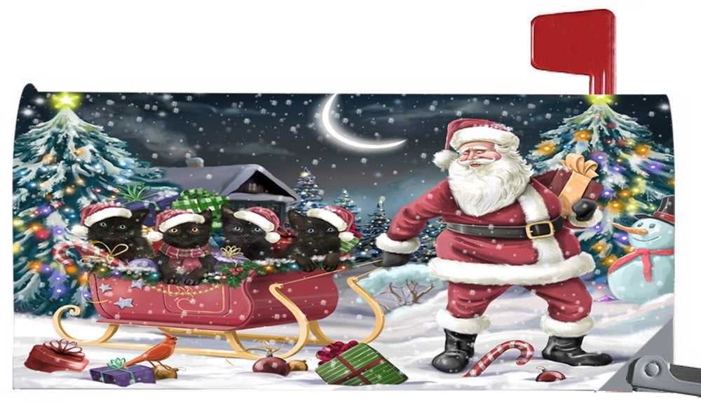 Magnetic Mailbox Cover Santa Sled Christmas Happy Holidays Black Cats MBC48098