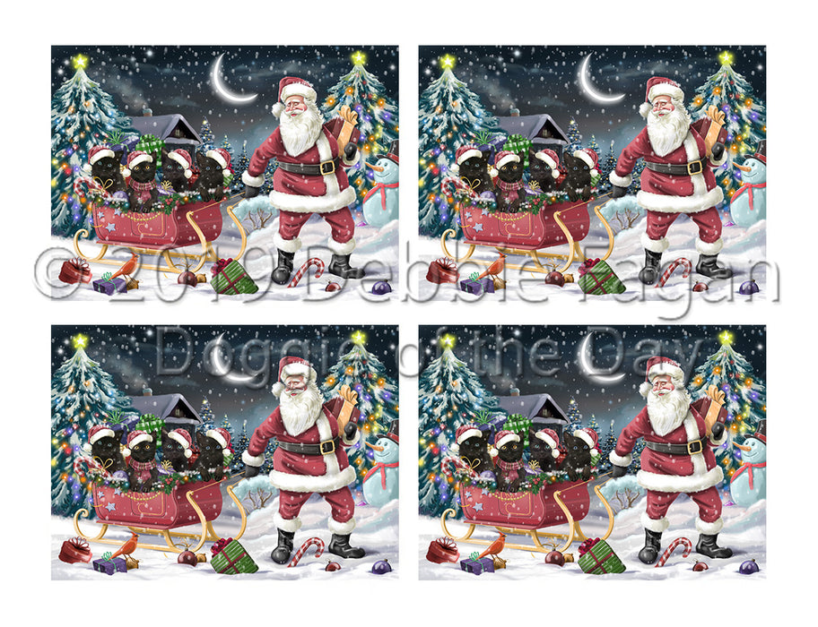 Santa Sled Dogs Christmas Happy Holidays Black Cats Placemat