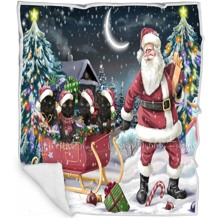 Santa Sled Dogs Christmas Happy Holidays Black Cats Blanket BLNKT82191