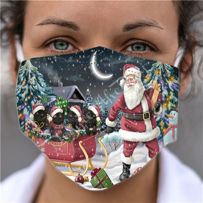 Santa Sled Dogs Christmas Happy Holidays Black Cats Face Mask FM48973