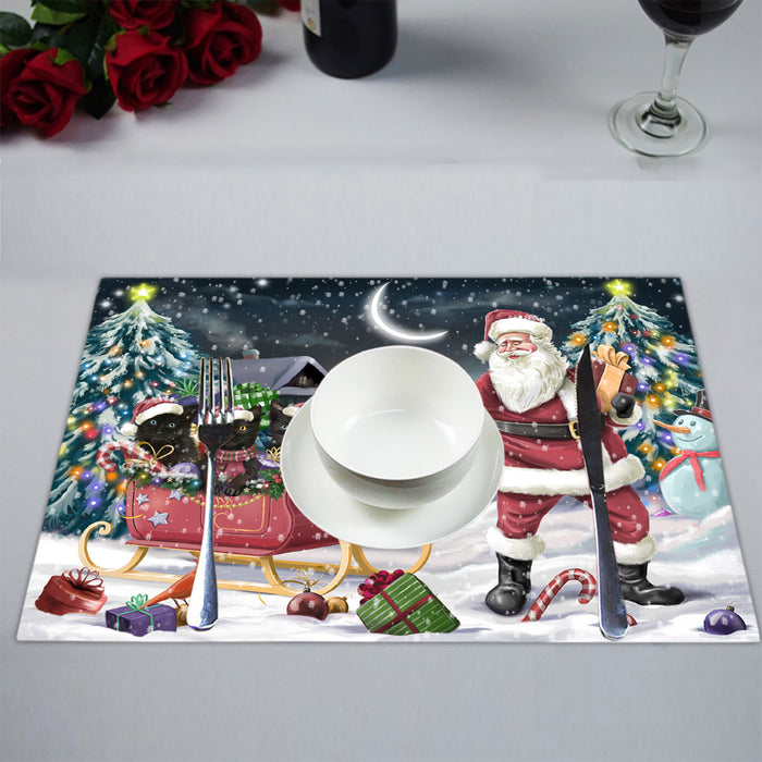 Santa Sled Dogs Christmas Happy Holidays Black Cats Placemat