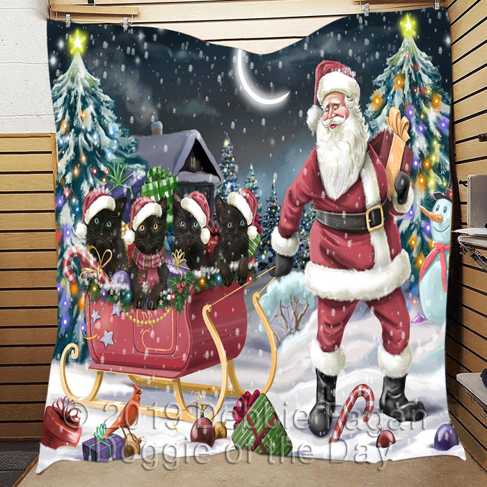 Santa Sled Dogs Christmas Happy Holidays Black Cats Quilt
