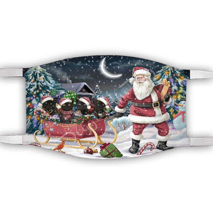 Santa Sled Dogs Christmas Happy Holidays Black Cats Face Mask FM48973
