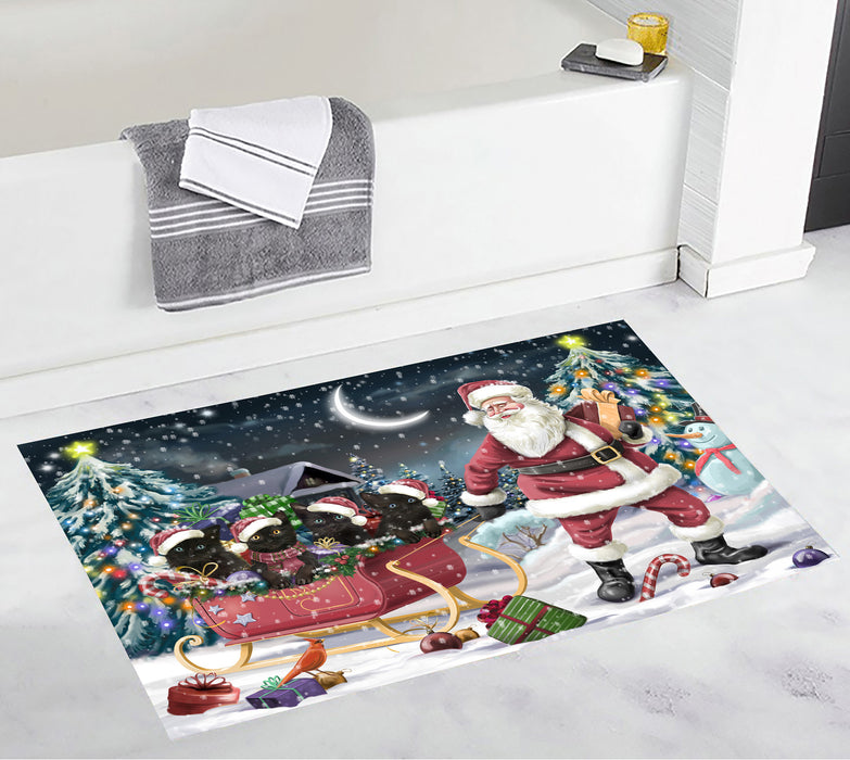 Santa Sled Dogs Christmas Happy Holidays Black Cats Bath Mat