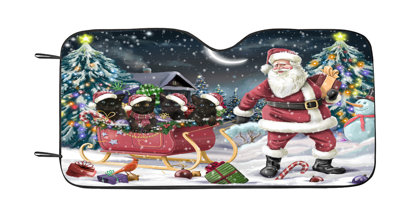 Santa Sled Dogs Christmas Happy Holidays Black Cats Car Sun Shade