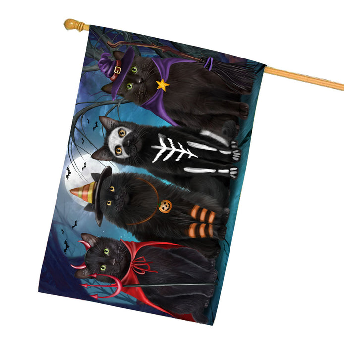 Halloween Trick or Treat Black Cats House Flag Outdoor Decorative Double Sided Pet Portrait Weather Resistant Premium Quality Animal Printed Home Decorative Flags 100% Polyester