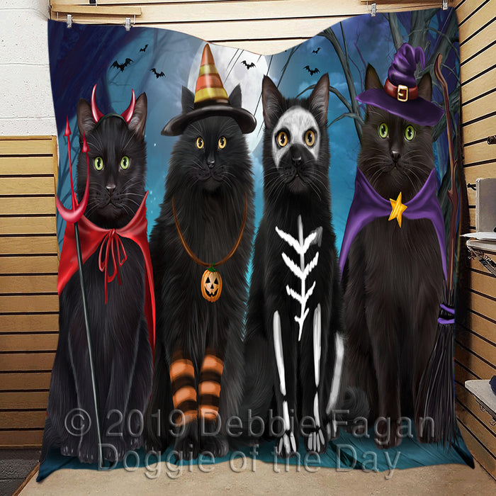 Happy Halloween Trick or Treat Black Cats Lightweight Soft Bedspread Coverlet Bedding Quilt QUILT60236