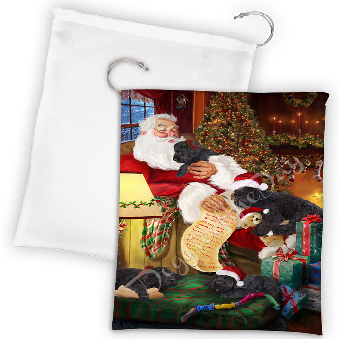 Santa Sleeping with Black Russian Terrier Dogs Drawstring Laundry or Gift Bag LGB48781