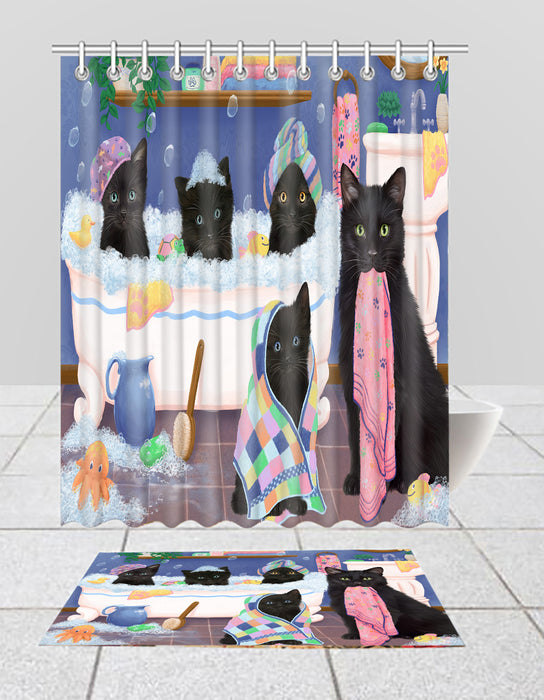 Rub A Dub Dogs In A Tub Black Cats Bath Mat and Shower Curtain Combo